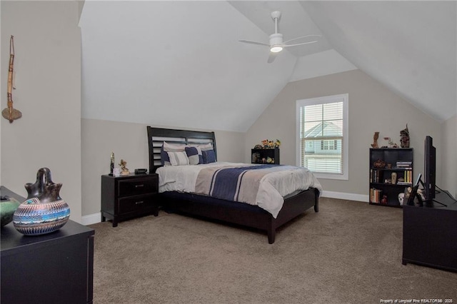 308 Wishaw Ct, Hope Mills, NC 28348 - carpeted bedroom with ceiling fan, vaulted ceiling, and baseboards