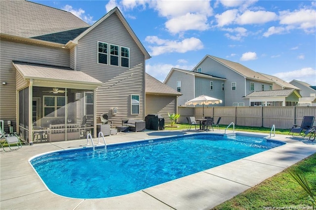 308 Wishaw Ct, Hope Mills, NC 28348 - view of pool with a sunroom, a patio area, fence, and a fenced in pool