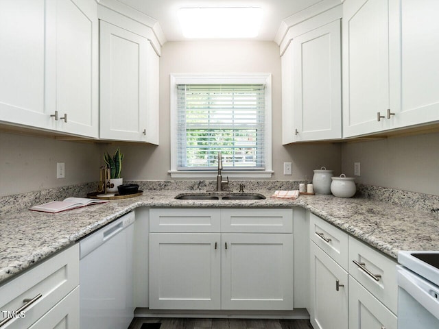 1612 Bethlehem Rd, Knightdale, NC 27545 - kitchen featuring dishwasher, a sink, white cabinetry, and light stone counters