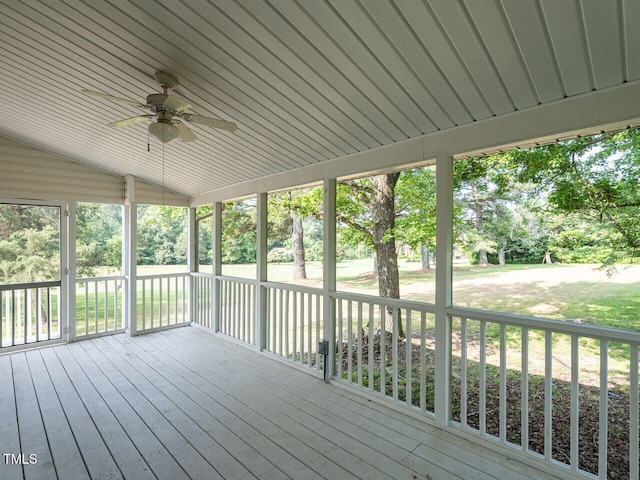 1612 Bethlehem Rd, Knightdale, NC 27545 - deck with a ceiling fan and view of wooded area