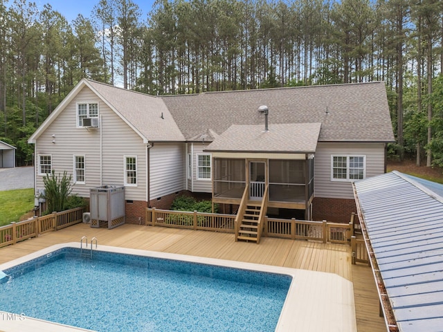 3653 Range Rd, Stem, NC 27581 - rear view of house with a deck, a sunroom, crawl space, and roof with shingles