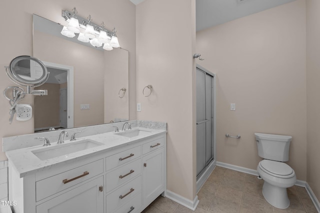 3653 Range Rd, Stem, NC 27581 - full bathroom featuring a stall shower, tile patterned floors, double vanity, baseboards, and toilet