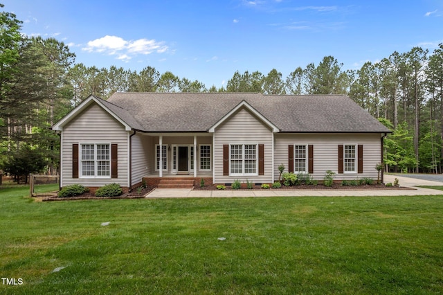 3653 Range Rd, Stem, NC 27581 - ranch-style house with a front lawn, roof with shingles, and crawl space
