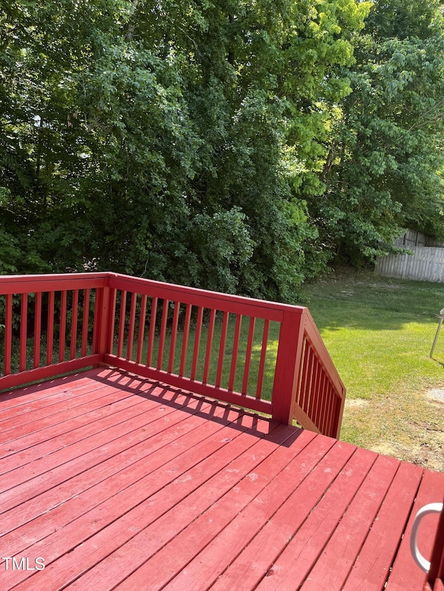 deck with fence and a lawn