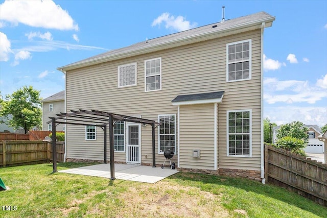 back of property with a pergola and a patio