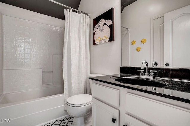 full bathroom with vanity, toilet, and shower / bath combo with shower curtain