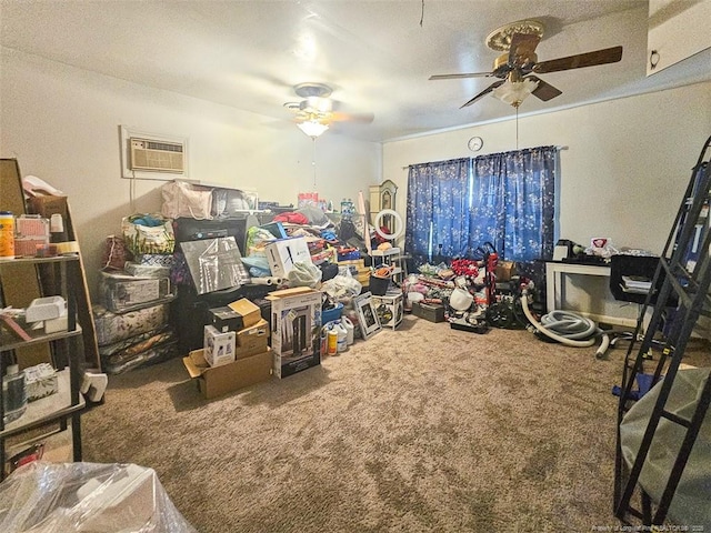 interior space featuring ceiling fan and an AC wall unit