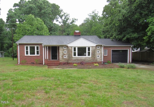 1610 W B St, Butner, NC 27509 - ranch-style home featuring an attached garage, concrete driveway, brick siding, and stone siding