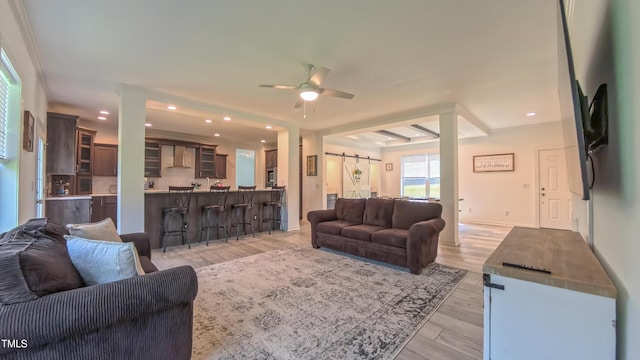 2912 Epps Clark Rd, Siler City, NC 27344 - living area featuring ceiling fan, light wood-type flooring, and recessed lighting