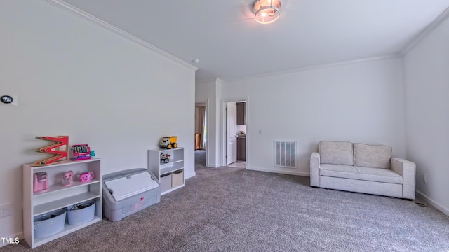 2912 Epps Clark Rd, Siler City, NC 27344 - playroom featuring crown molding, carpet flooring, and baseboards