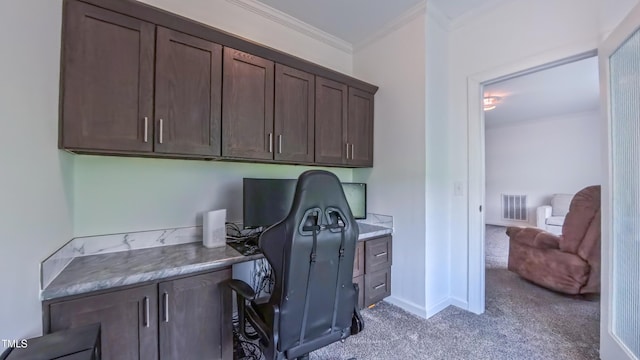 2912 Epps Clark Rd, Siler City, NC 27344 - office space featuring carpet, ornamental molding, baseboards, and built in study area