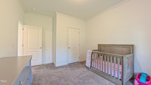 2912 Epps Clark Rd, Siler City, NC 27344 - carpeted bedroom with ornamental molding, a crib, and baseboards