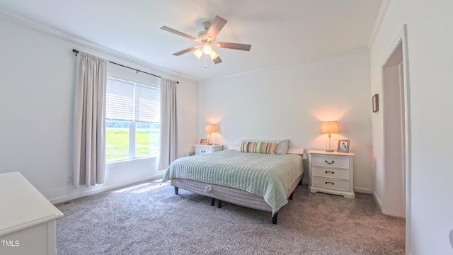 2912 Epps Clark Rd, Siler City, NC 27344 - bedroom with carpet, ornamental molding, baseboards, and ceiling fan