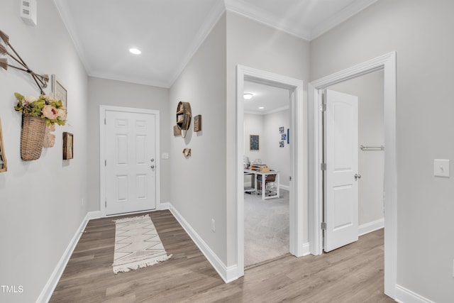 9 Little Sunshine Brk, Smithfield, NC 27577 - corridor featuring light wood-style floors, crown molding, baseboards, and recessed lighting