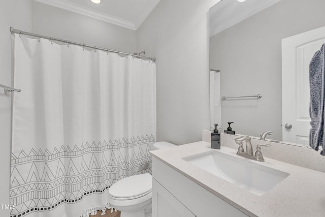9 Little Sunshine Brk, Smithfield, NC 27577 - bathroom featuring crown molding, toilet, vanity, and a shower with shower curtain