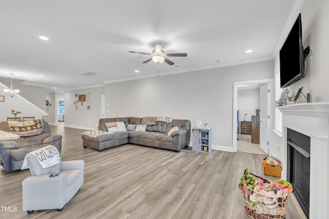 9 Little Sunshine Brk, Smithfield, NC 27577 - living area featuring recessed lighting, a ceiling fan, light wood-style floors, a fireplace, and baseboards