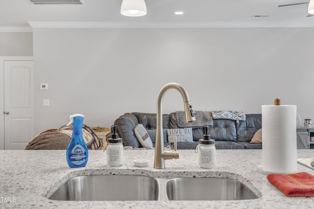 9 Little Sunshine Brk, Smithfield, NC 27577 - kitchen view of a sink, crown molding, and light stone countertops