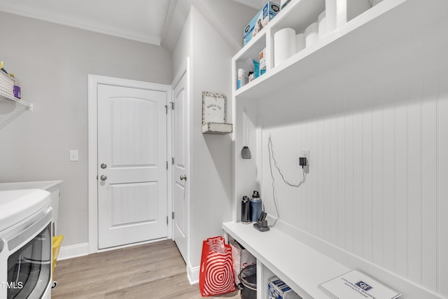 9 Little Sunshine Brk, Smithfield, NC 27577 - washroom with wood finished floors, washer and clothes dryer, and baseboards