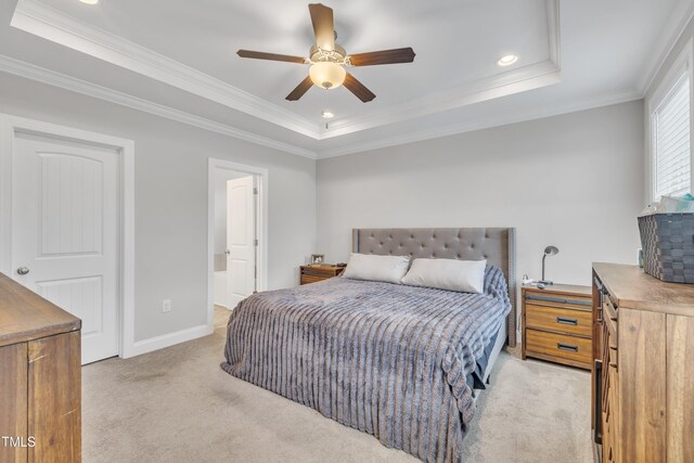 9 Little Sunshine Brk, Smithfield, NC 27577 - bedroom featuring light carpet, a raised ceiling, ornamental molding, recessed lighting, and baseboards
