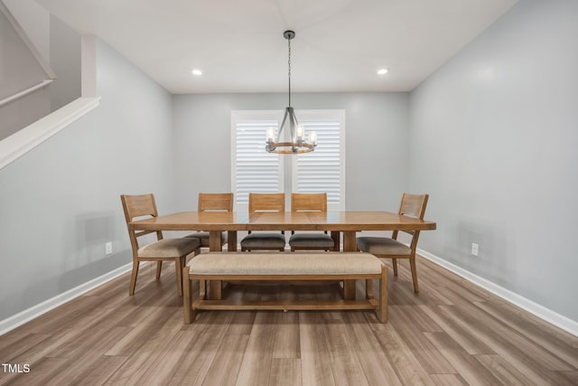 712 Emmer St, Rolesville, NC 27571 - dining room featuring light wood-style floors, a chandelier, baseboards, and recessed lighting