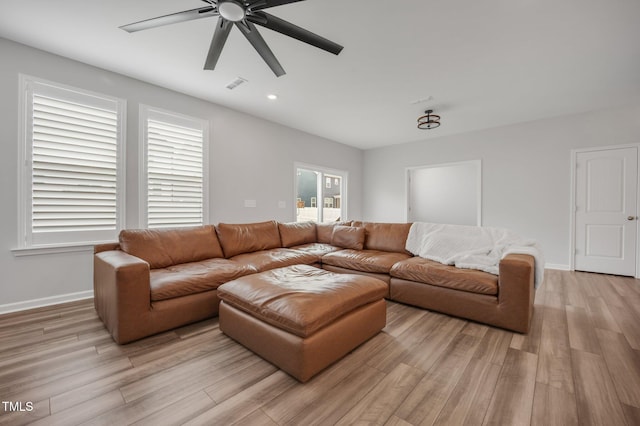 712 Emmer St, Rolesville, NC 27571 - living area with light wood-type flooring, a ceiling fan, baseboards, and recessed lighting