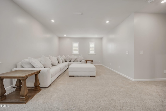 712 Emmer St, Rolesville, NC 27571 - living room featuring light carpet, recessed lighting, and baseboards