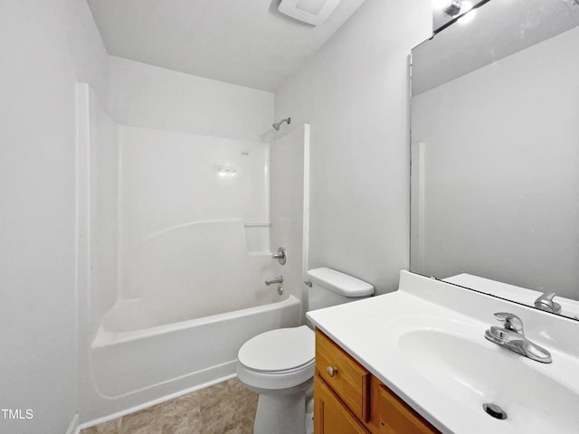 bathroom with toilet,  shower combination, and vanity
