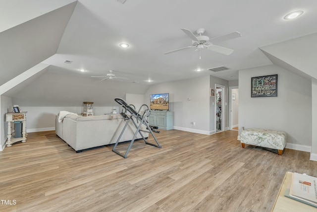 296 Shoreline Dr, Princeton, NC 27569 - additional living space with vaulted ceiling, a ceiling fan, visible vents, and recessed lighting