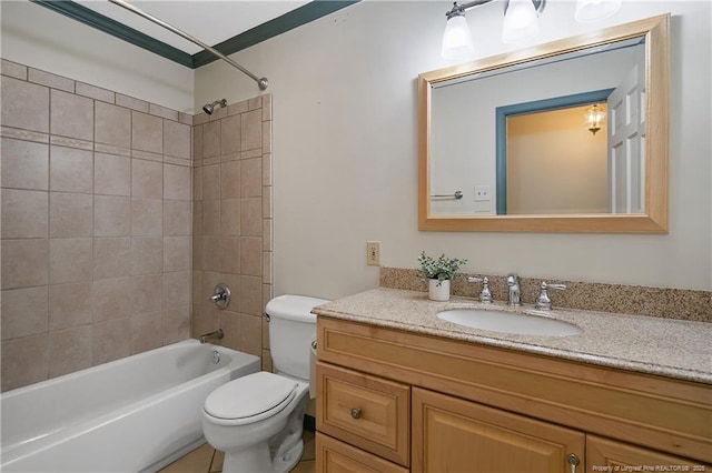 full bath featuring toilet, tub / shower combination, and vanity
