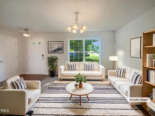 4126 Amber Stone Way, Durham, NC 27704 - living area with baseboards and a chandelier