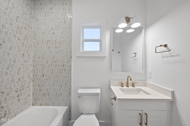 full bath featuring vanity, toilet, and washtub / shower combination