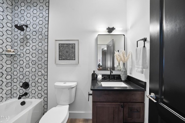 full bath with toilet, vanity, and shower / bathtub combination