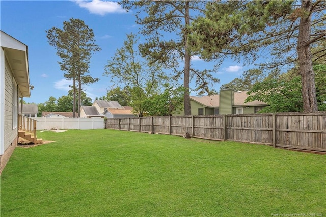 view of yard with a fenced backyard