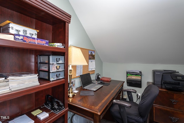 home office with vaulted ceiling