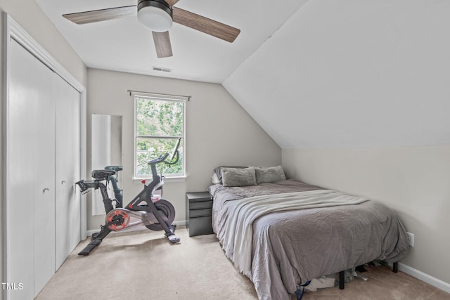 405 Gooseneck Dr Unit B6, Cary, NC 27513 - bedroom with carpet floors, vaulted ceiling, baseboards, a ceiling fan, and a closet