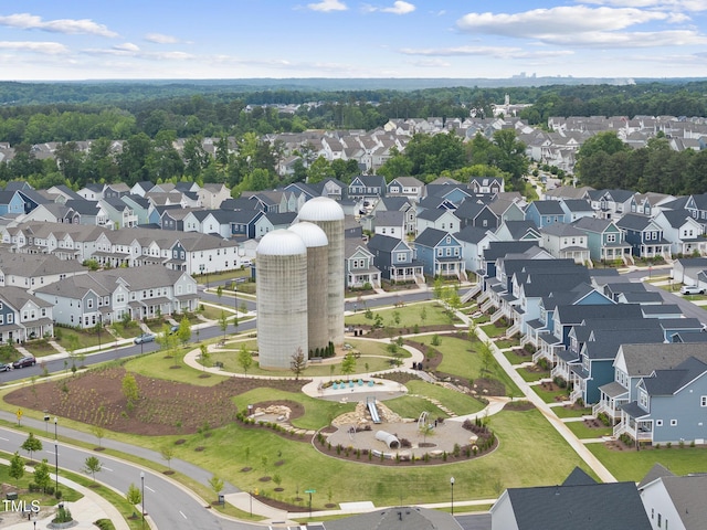 aerial view of residential area featuring a community park