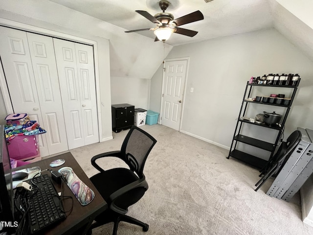 1305 Shakentown St, Knightdale, NC 27545 - office with lofted ceiling, ceiling fan, carpet floors, and baseboards
