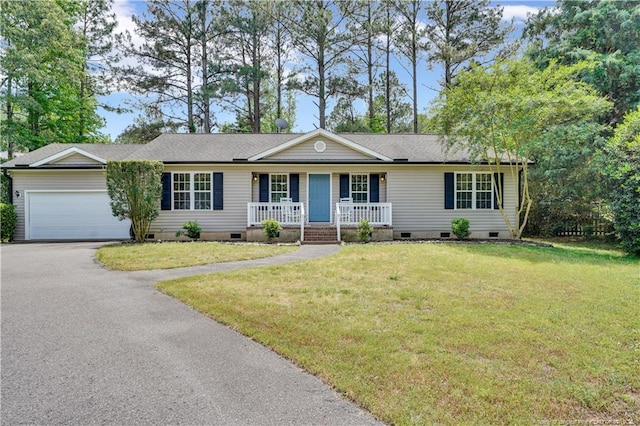 635 Chuckar Ct, Vass, NC 28394 - ranch-style home featuring covered porch, driveway, an attached garage, and crawl space