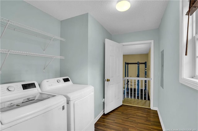 635 Chuckar Ct, Vass, NC 28394 - laundry room featuring washer and clothes dryer, laundry area, baseboards, and dark wood finished floors