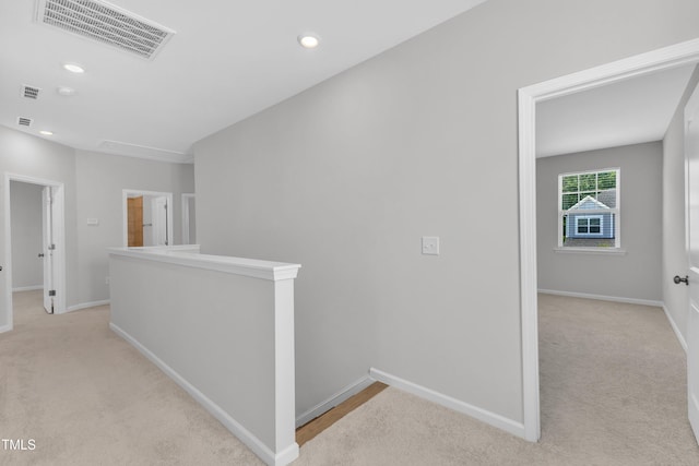 2100 Curry Meadow Way, Durham, NC 27703 - hall with an upstairs landing, light carpet, baseboards, and recessed lighting