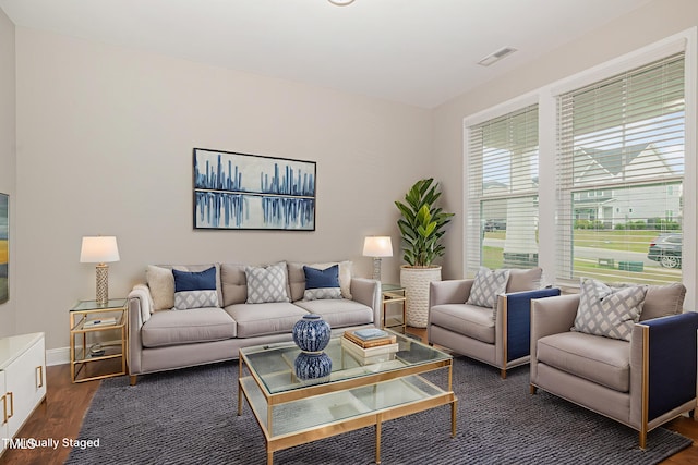 159 Gladstone St, Raeford, NC 28376 - living room with dark wood finished floors and baseboards