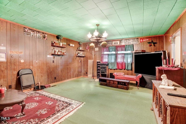 320 Dead End Rd, Enfield, NC 27823 - living room with wood walls and a chandelier