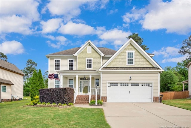 craftsman house featuring a porch, concrete driveway, and a garage