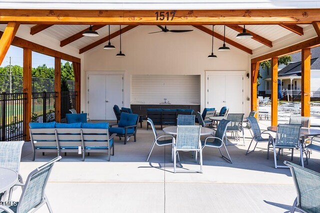 2000 Clydner Dr, Apex, NC 27523 - view of patio / terrace featuring an outdoor living space, outdoor dining area, ceiling fan, and fence