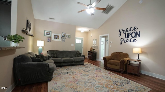 65 Wood Green Dr, Wendell, NC 27591 - living room with ceiling fan, dark wood finished floors, and visible vents