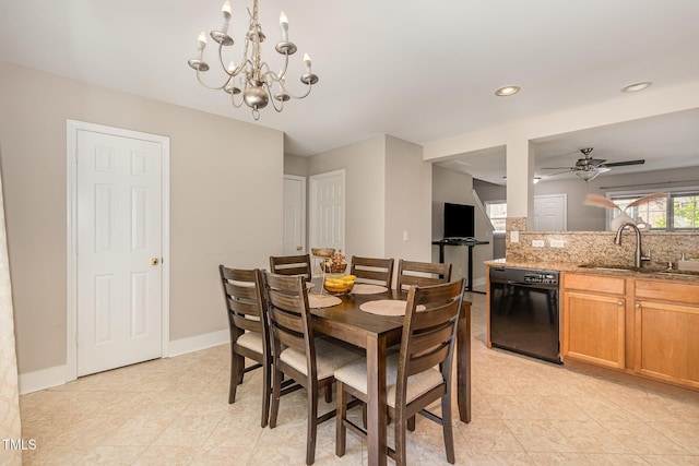 776 Averasboro Dr, Clayton, NC 27520 - dining area with baseboards, recessed lighting, light tile patterned flooring, and ceiling fan with notable chandelier