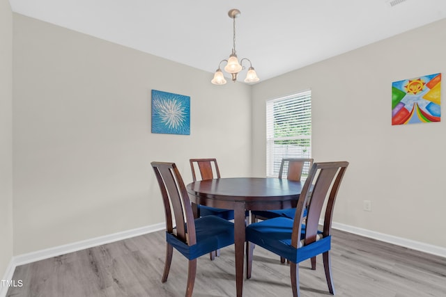 4108 Lady Slipper Ln, Durham, NC 27704 - dining space featuring light wood-style floors, a chandelier, and baseboards