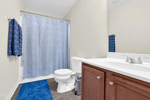 4108 Lady Slipper Ln, Durham, NC 27704 - full bath featuring toilet, vanity, tile patterned flooring, and shower / bathtub combination with curtain