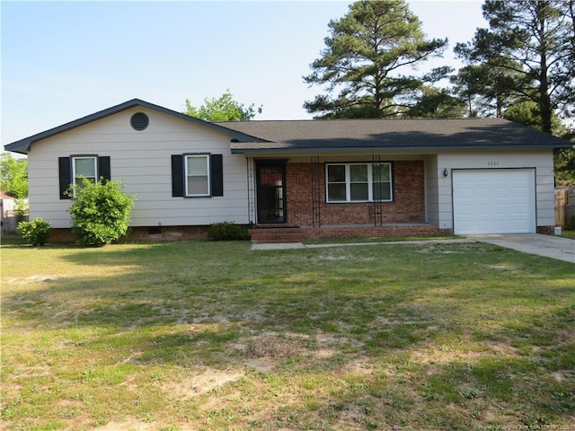 6324 Brussels Ct, Fayetteville, NC 28304 - ranch-style house featuring an attached garage, a front lawn, brick siding, and driveway