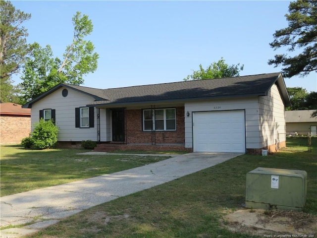 6324 Brussels Ct, Fayetteville, NC 28304 - ranch-style house featuring concrete driveway, a front lawn, an attached garage, and fence
